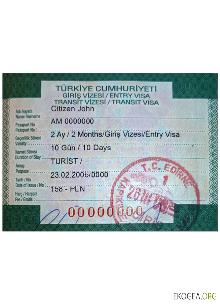 Visa d'entrée en TURQUIE